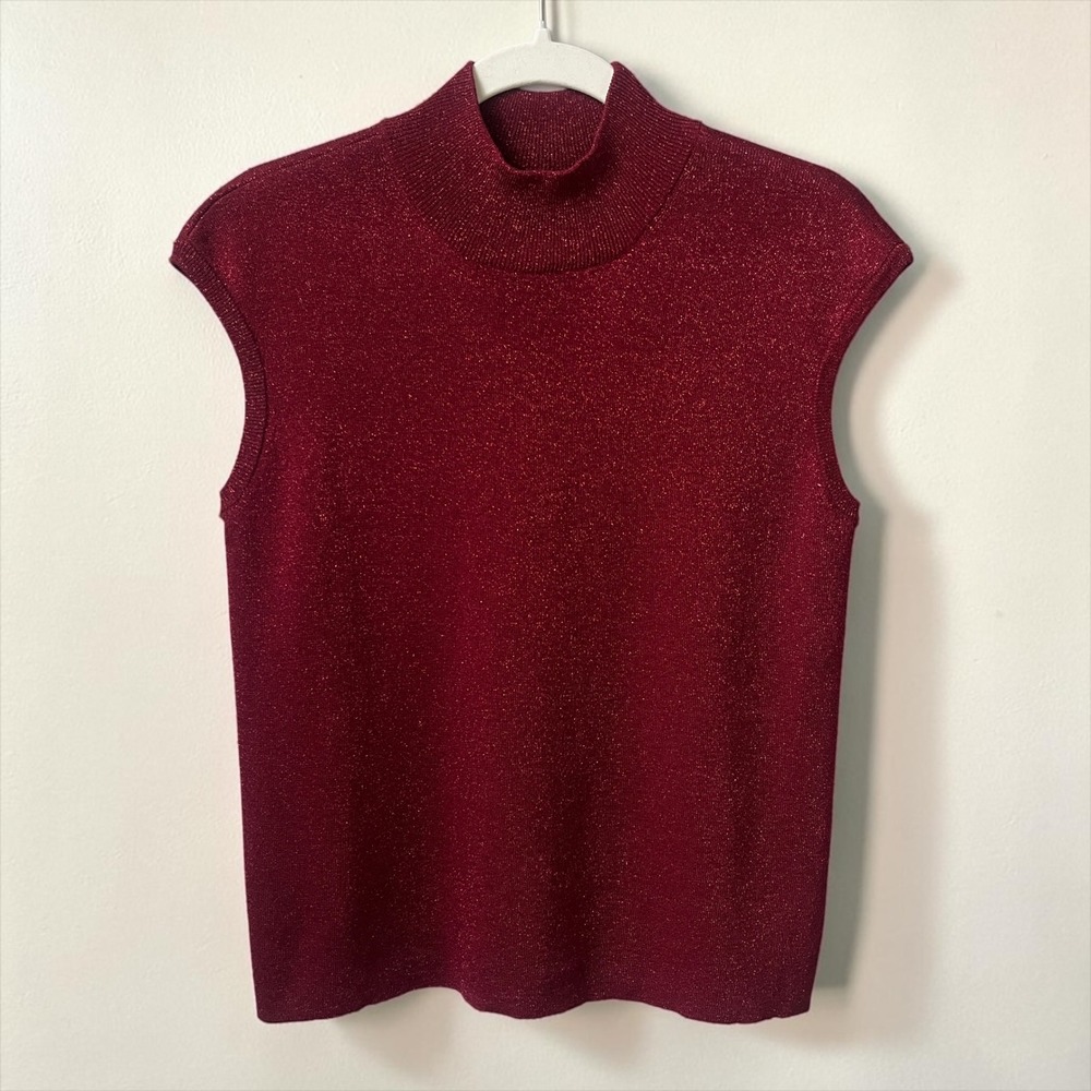 Coldwater Creek Sleeveless Knit Top Women's Large Silk Blend Red Glitter Festive